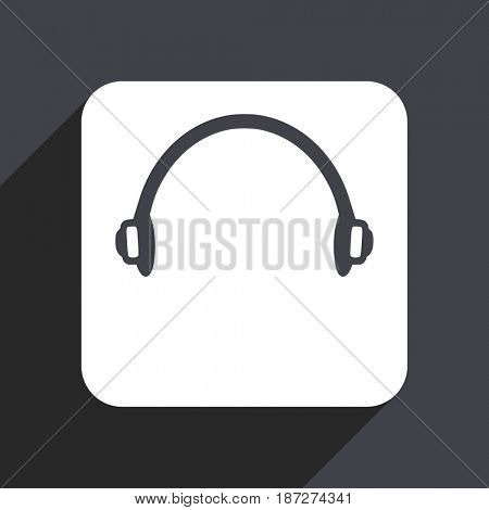 Headphones flat design web icon isolated on gray background