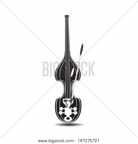 Black and white electric double bass. Vector illustration of contrabass isolated on white background. Flat style design.
