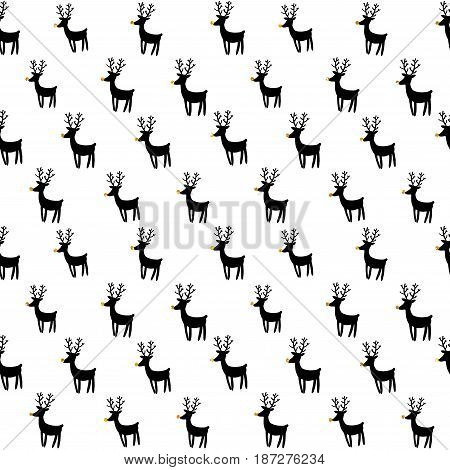 Deers with gold glitter noses on white background. New Year and Merry Christmas seamless vector pattern with rein deers in hipster style.