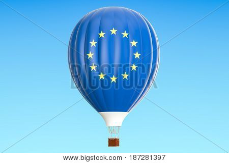 Hot air balloon with European Union flag 3D rendering