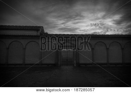 Italy Florence - December 24 2016: the view of the entrance of Florence Charterhouse church Certosa di Galluzzo di Firenze. View from inner courtyard on December 24 2016 in Florence Tuscany Italy.