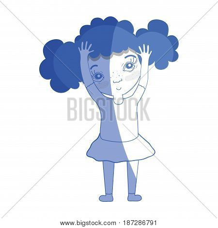contour pretty girk with hands up and casual wear, vector illustration