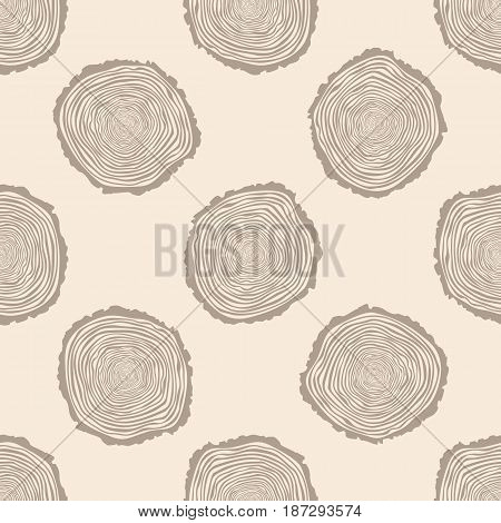 Tree Rings Seamless Vector Pattern. Saw cut tree trunk background. Vector Illustration.
