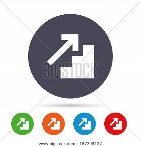 Upstairs icon. Up arrow sign. Round colourful buttons with flat icons. Vector