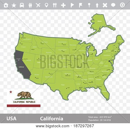 USA Califonia state map and flag vector image