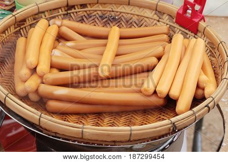 sausages steamed is delicious in the market