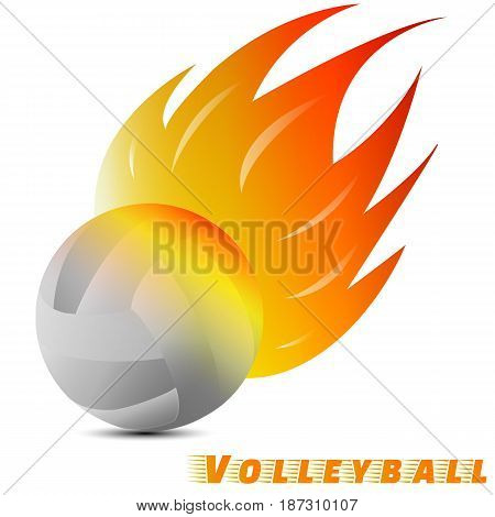 white volleyball ball with red orange yellow tone of the fire in white background. volleyball logo . vector. illustration. graphic design.