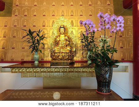 Golden Buddha At Chinese Temple In Taiwan
