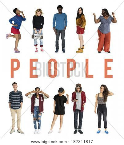 Diversity People Set Gesture Standing Together Studio Isolated