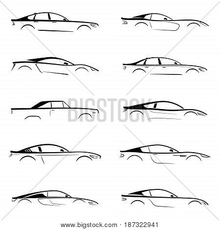 Set of a black slhouette car on white background. Vector illustration.