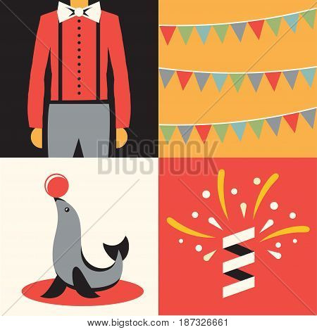 Vector flat illustration, icon set of circus