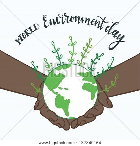 Earth day concept. Save planet. World environment day lettering inscription background. Vector illustration.