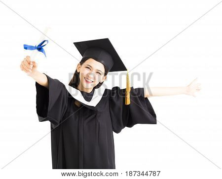 happy asian Graduate woman showing the diploma