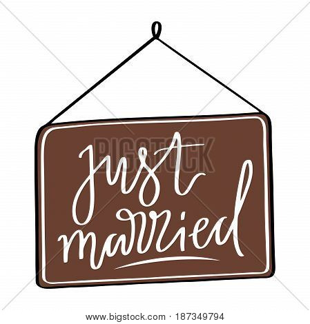 Hand-drawn design element for wedding poligraphy. Just married hand lettering