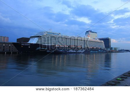 Amsterdam The Netherlands - May 11th 2017: Mein Schiff 3 TUI Cruises docked at Passenger Terminal Amsterdam