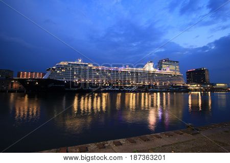 Amsterdam The Netherlands - May 11th 2017: Mein Schiff 3 TUI Cruises docked at Passenger Terminal Amsterdam