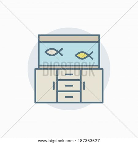 Aquarium on table colorful icon. Vector fishtank creative sign or design element
