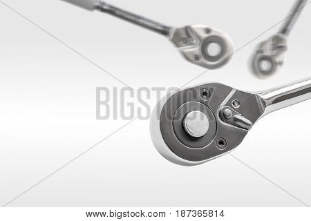 ratchet spanner wrench on white background with copy space and clipping path.