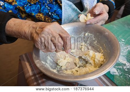 Traditional Ukrainian culinary dish: vareniki with cheese. White background. Soft focus.
