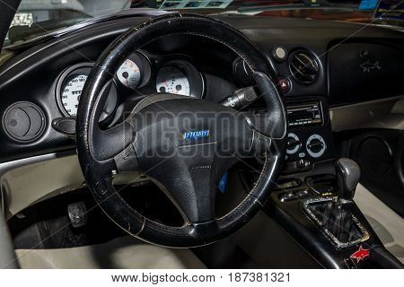 STUTTGART GERMANY - MARCH 04 2017: Interior of Fiat Barchetta 1999. Europe's greatest classic car exhibition 