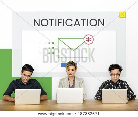 Group of people using digial devices with email icon