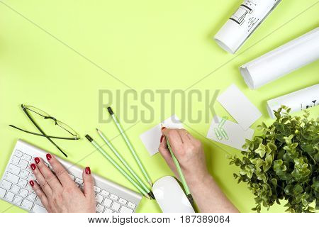 Architect Working On Blueprint.