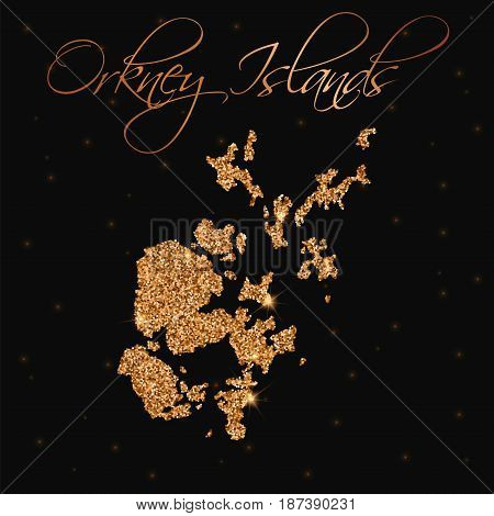 Orkney Islands Map Filled With Golden Glitter. Luxurious Design Element, Vector Illustration.