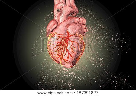 Destruction of heart. Heart disease concept, 3D illustration