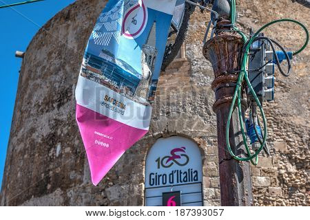 Alghero Italy - April 29 2017: Close up of a Giro d'Italia banner