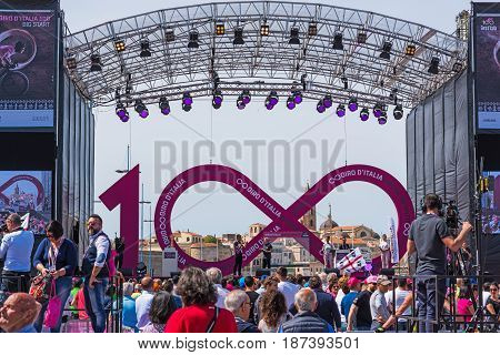 Alghero Italy - May 05 2017: people by Giro d'Italia stage in Alghero seafront