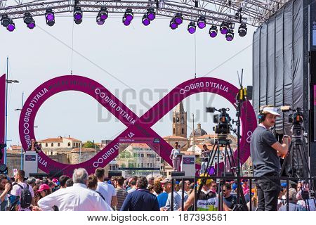 Alghero Italy - May 05 2017: Infinity symbol on 100th Giro d'Italia stage
