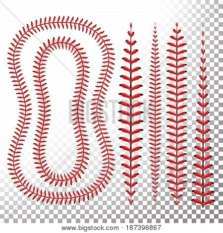Baseball Stitches Vector Set. Baseball Red Lace Isolated