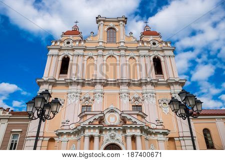 Facade Of St. Casimir Church In Old Town Of Vilnius, Lithuania.