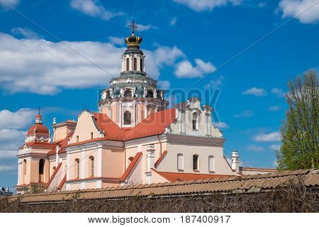 Roof And Dome Of St. Casimir Church With Golden Crown Of Jagiellons In Old Town Of Vilnius, Lithuani