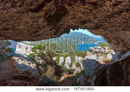 Cave in Capo Caccia coastline in Sardinia