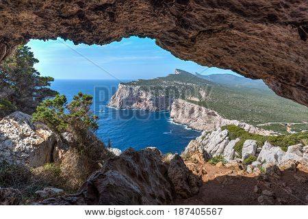 Cliff seen from a cave in Capo Caccia Sardinia