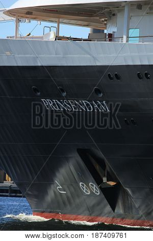 Velsen the Netherlands - May 20th 2017: MS Prinsendam detail of bow