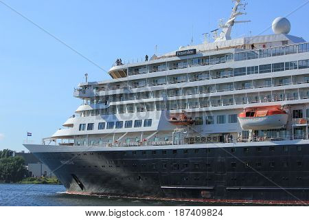 Velsen the Netherlands - May 20th 2017: MS Prinsendam sailing from Passenger Terminal Amsterdam to IJmuiden North Sea sealock