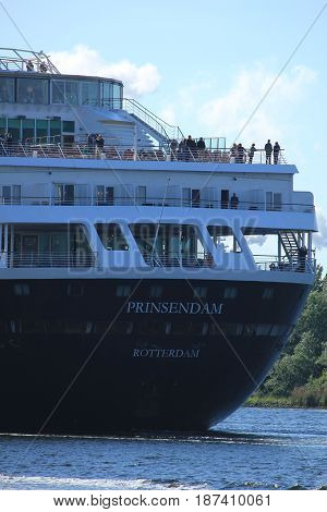 Velsen the Netherlands - May 20th 2017: MS Prinsendam detail of stern