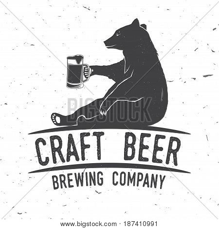 Craft Beer badge with bear. Vector illustration. Vintage design for bar, pub and restaurant business. Coaster for beer.