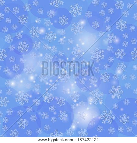 Showflakes Pattern on Blue Sky Background. Winter Christmas Natural Texture