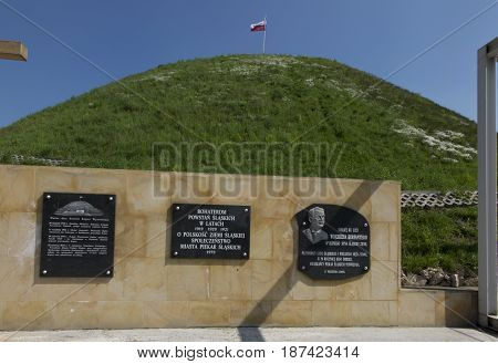 Piekary Slaskie Poland - May 14 2017: Mound of Liberation - a mound in Piekary Slaskie cast in 1932-1937 symbol of struggle for Polishness and a memorial of the fight of Silesian insurgents