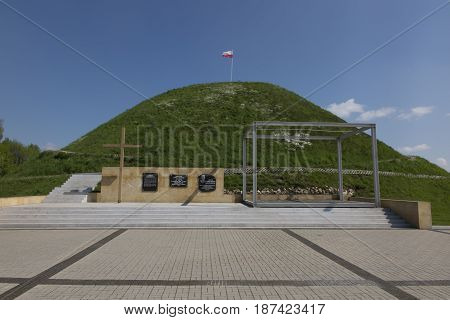 Piekary Slaskie Poland - May 14 2017: Mound of Liberation - a mound in Piekary Slaskie cast in 1932-1937 symbol of struggle for Polishness and a memorial of the fight of Silesian insurgents