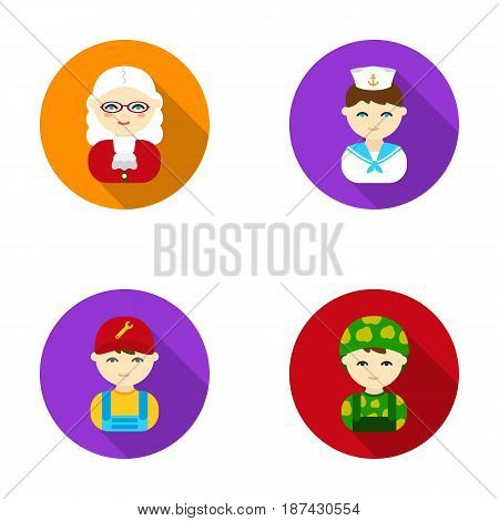 Judge, sailor, soldier, mechanic.Profession set collection icons in flat style vector symbol stock illustration .