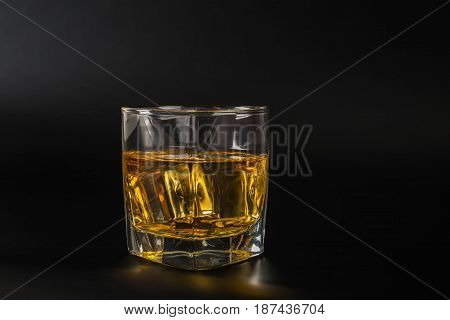 Whisky Tasting Glass, Whiskey In A Glass, Black Background, Ice Cubes