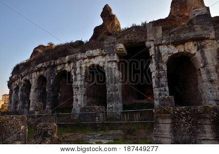 The Amphitheater of Santa Maria Capua Vetere, the second biggest roman amphitheater, tourist destination for cultural trips to Italy
