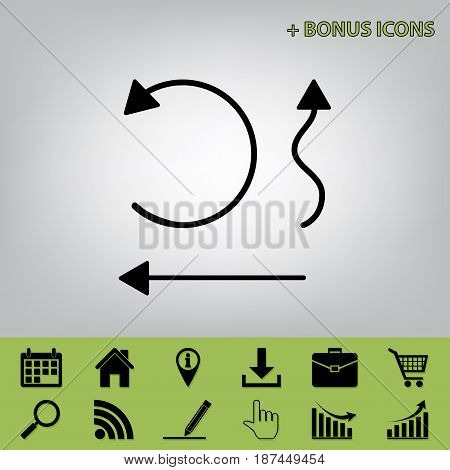 Simple set to Interface Arrows. Vector. Black icon at gray background with bonus icons at celery ones