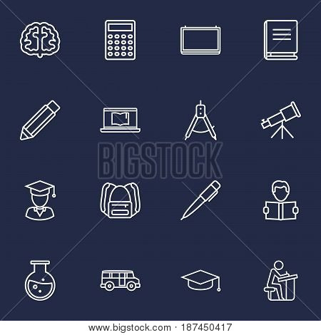 Set Of 16 Science Outline Icons Set.Collection Of Learning, School Board, Bus And Other Elements.