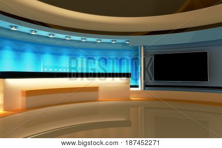 Studio. Tv Studio. News Room. Breaking News. 3D Rendering.