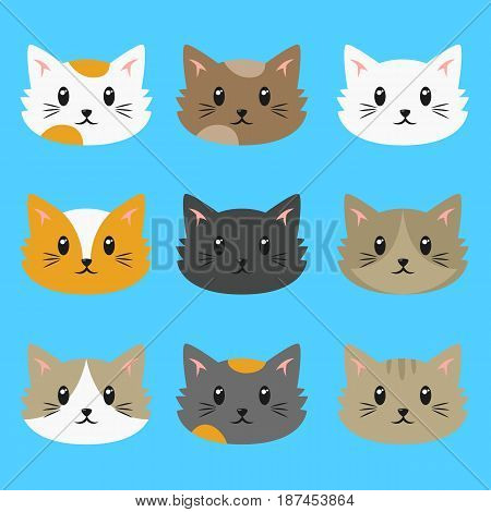 set of cute cats vector collection with different fur colors.